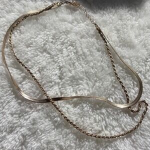 Gold Layered Necklace Set Herringbone Chain and Rope Chain Necklace